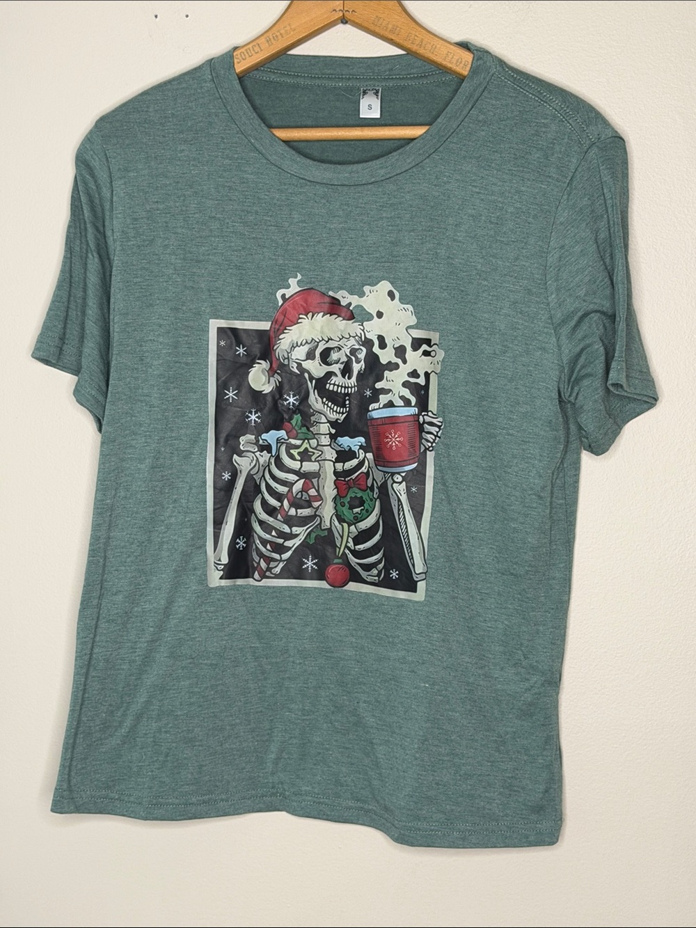 Women’s Green Holiday Skeleton Graphic Tee
